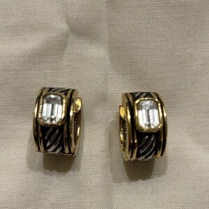 Chunky Huggie Gold and Silver Rhinestone Earrings